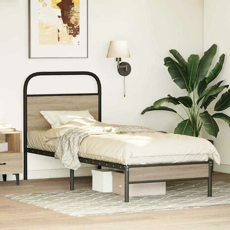 Bedframe zonder matras bewerkt hout gerookt eiken 80x200 cm 4