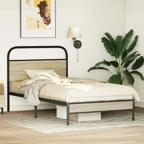 Bedframe zonder matras bewerkt hout gerookt eiken 90x190 cm 4