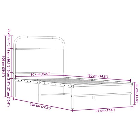 Bedframe zonder matras bewerkt hout bruin eikenkleur 90x190 cm 9
