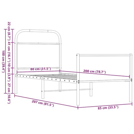 Bedframe zonder matras bewerkt hout bruin eikenkleur 80x200 cm 9