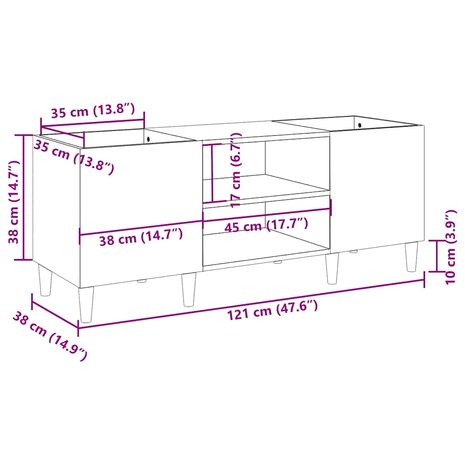 Platenkast 121x38x48 cm bewerkt hout wit 8