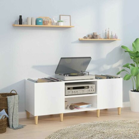 Platenkast 121x38x48 cm bewerkt hout hoogglans wit 1