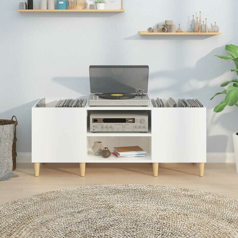 Platenkast 121x38x48 cm bewerkt hout hoogglans wit 3