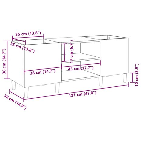 Platenkast 121x38x48 cm bewerkt hout hoogglans wit 8