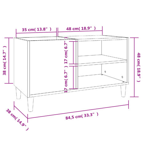 Platenkast 84,5x38x48 cm bewerkt hout wit 8
