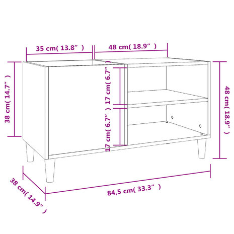 Platenkast 84,5x38x48 cm bewerkt hout sonoma eikenkleurig 8
