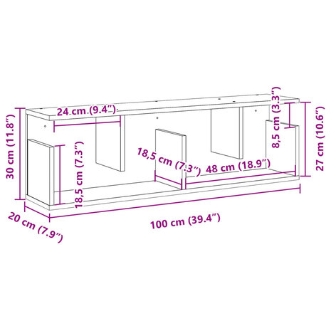 Wandkast 100x20x30 cm bewerkt hout bruin eikenkleur 9