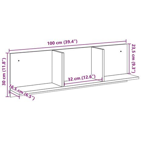Wandkast 100x16,5x30 cm bewerkt hout bruin eikenkleur 9