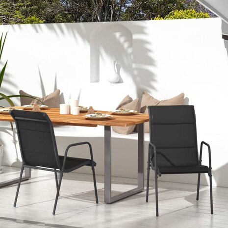 Tuinstoelen 2 st staal en textileen zwart 1