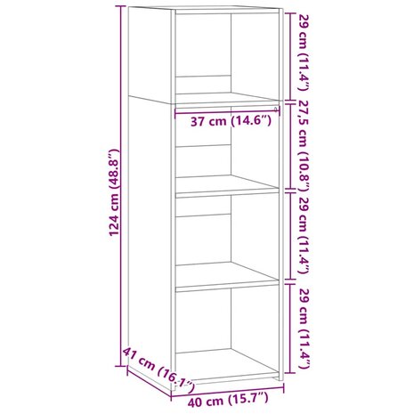 Hoge kast 40x41x124 cm bewerkt hout betongrijs 9