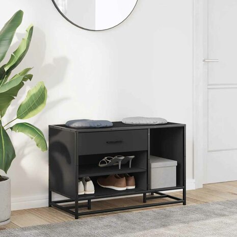 Schoenenbank 80x40x53,5 cm bewerkt hout en metaal zwart 3
