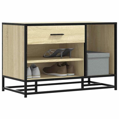 Schoenenbank 80x40x53,5 cm bewerkt hout en metaal sonoma eiken 1