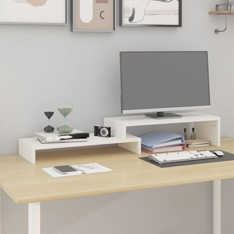 Monitorstandaard (52-101)x22x14 cm massief grenenhout wit 1