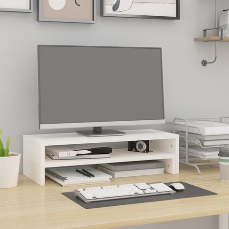 Monitorstandaard (52-101)x22x14 cm massief grenenhout wit 3