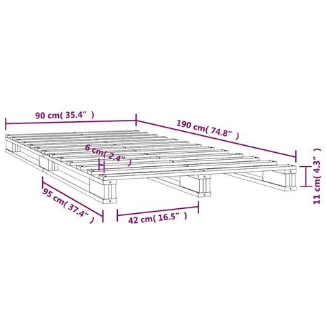 Palletbed massief grenenhout wit 90x190 cm 8