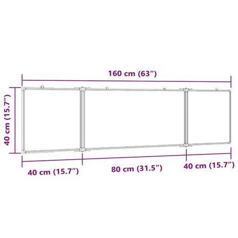 Whiteboard magnetisch inklapbaar 160x40x1,7 cm aluminium 7
