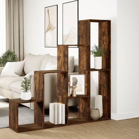 Kamerscherm / boekenkast 143,5x29x143,5 cm hout gerookt eiken 4