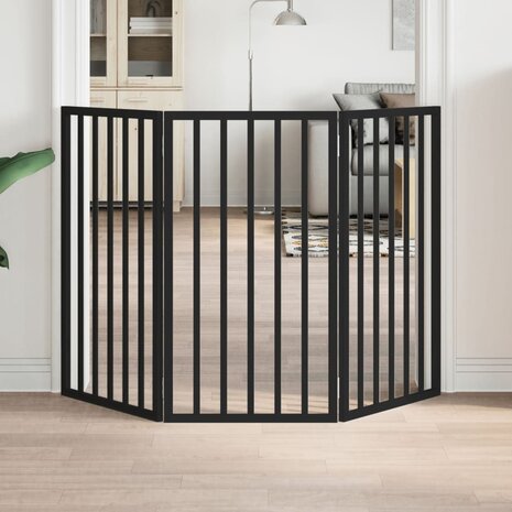 Hondenhek inklapbaar 3 panelen 150 cm populierenhout zwart 1