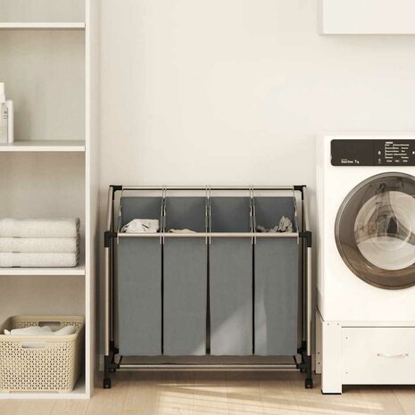 Wasmand met wielen 4 vakken grijs 1