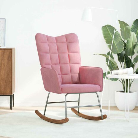 Schommelstoel fluweel roze 2