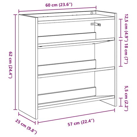 Schoenenrek 60x25x62 cm bewerkt hout artisanaal eikenkleur 9