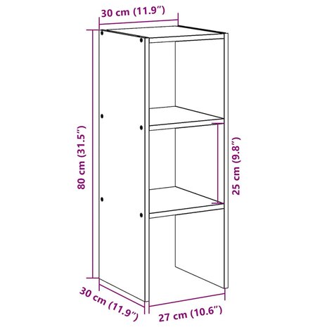 Boekenkast stapelbaar 30x30x80 cm bewerkt hout gerookt eiken 9