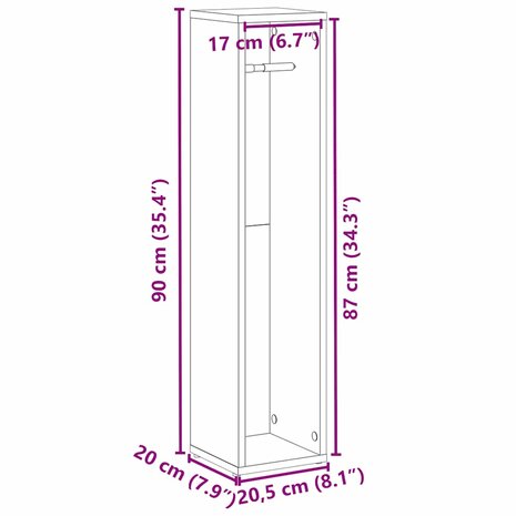Badkamerkast met rolhouder oud hout 20,5x20x90 cm 9