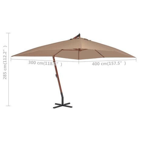 Zweefparasol met houten paal 400x300 cm taupe 8