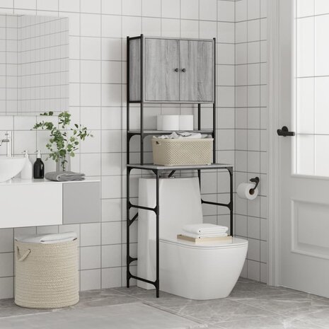 Wasmachinekast 68x48,5x194 cm grijs sonoma eikenkleurig 4