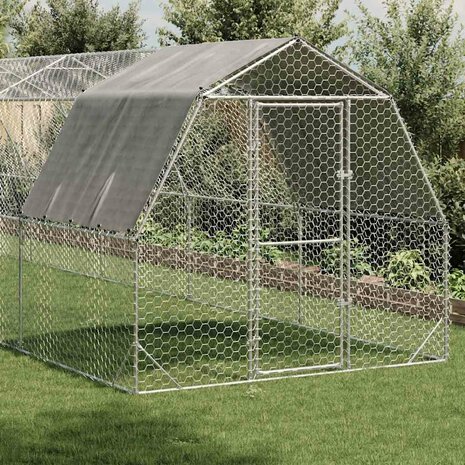 Kippenren met dak 2,5x12x2,25 m gegalvaniseerd staal 2