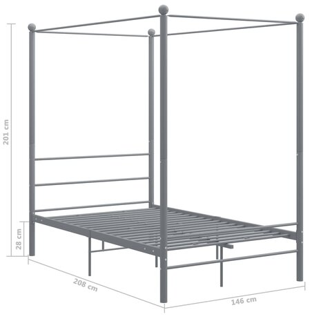 Hemelbedframe metaal grijs 140x200 cm  6