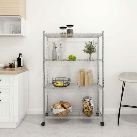 Opbergrek 4-laags met wielen 200 kg 90x35x142 cm chroomkleurig 1