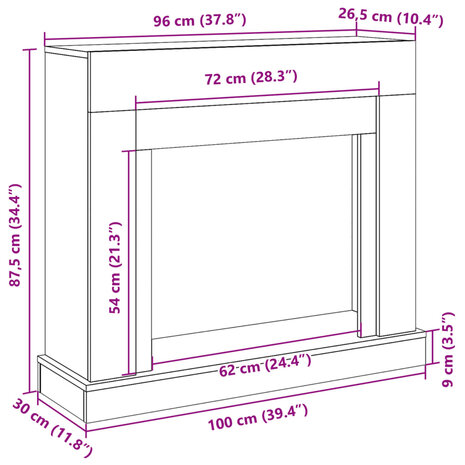 Haardombouw 100x30x87,5 cm bewerkt hout wit 9