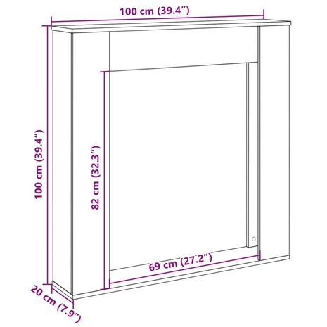 Haardombouw 100x20x100 cm bewerkt hout betongrijs 9