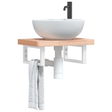 Badkamer wandschap staal en massief beukenhout 1
