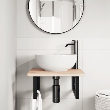 Badkamer wandschap staal en massief eikenhout 3