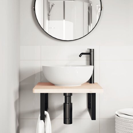 Badkamer wandschap staal en massief beukenhout 3