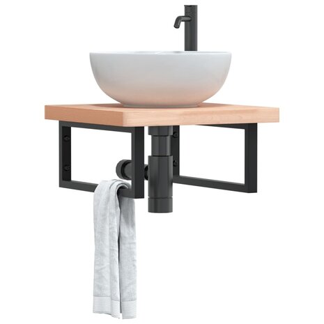 Badkamer wandschap staal en massief beukenhout 1