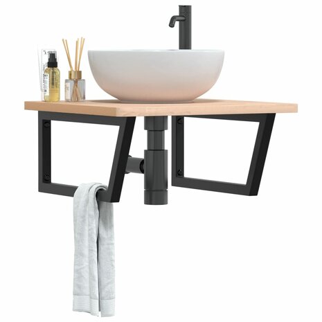 Badkamer wandschap staal en massief beukenhout 1
