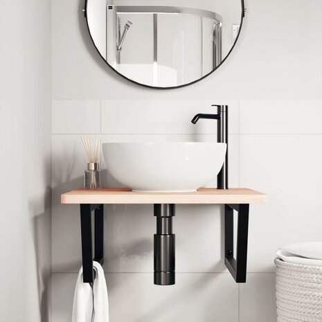 Badkamer wandschap staal en massief beukenhout 3