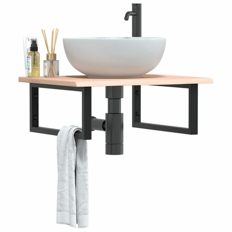 Badkamer wandschap staal en massief eikenhout 1