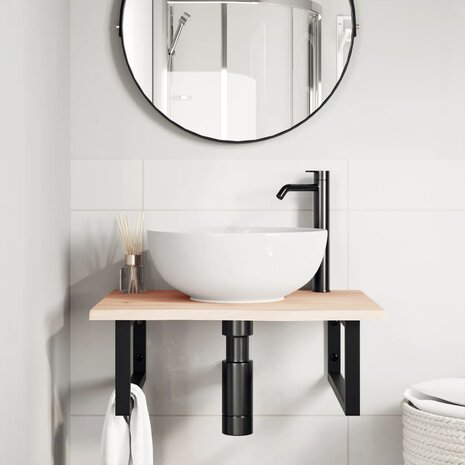Badkamer wandschap staal en massief eikenhout 3