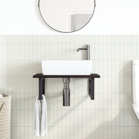 Badkamer wandschap staal en massief eikenhout 3