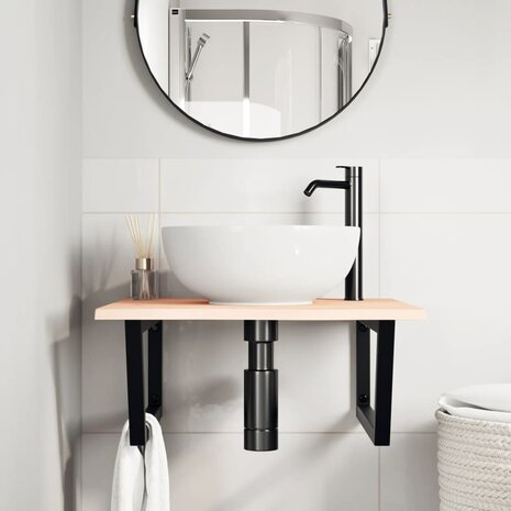 Badkamer wandschap staal en massief eikenhout 3