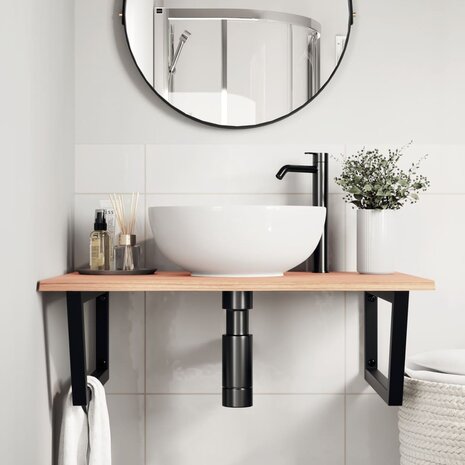 Badkamer wandschap staal en massief eikenhout 3