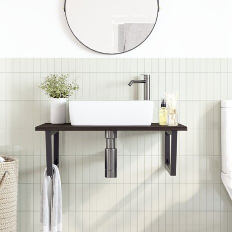 Badkamer wandschap staal en massief eikenhout 3