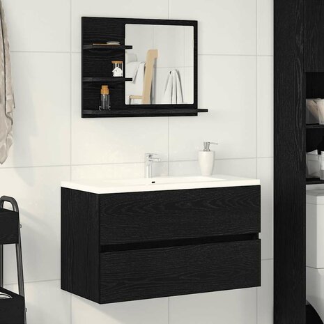 Badkamerspiegel 60x10,5x45 cm spaanplaat zwart eikenkleurig 1
