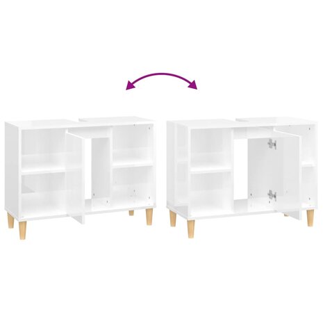 Wastafelkast 80x33x60 cm bewerkt hout hoogglans wit 9