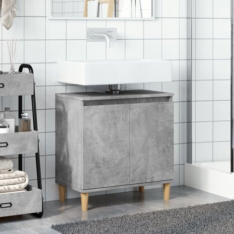 Wastafelkast 58x33x60 cm bewerkt hout betongrijs 3