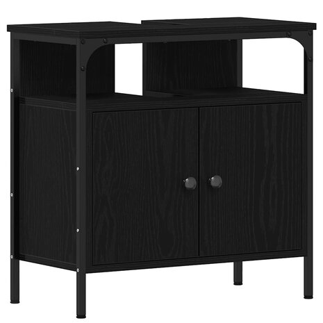 Wastafelkast 60x30x60 cm spaanplaat zwart eikenkleurig 2